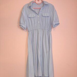 Light Blue Collared Button-Up Fit & Flare Shirt Dress Size M EUC Vintage Inspire